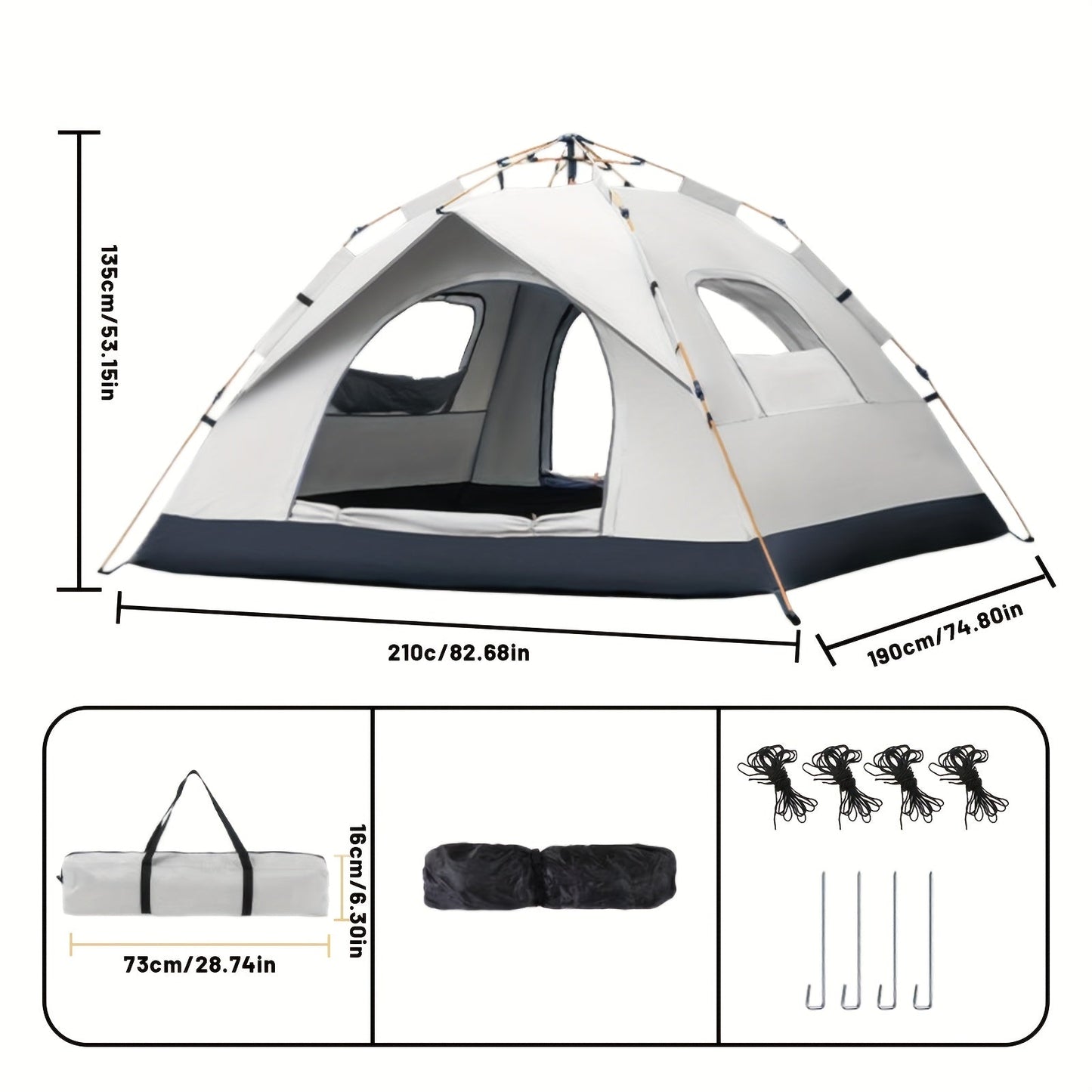 Automatic Pop-Up Camping Tent Portable Outdoor Shelter with 2 Doors & Windows – Instant Setup Lightweight Backpacking Tent for Beach, Hiking, RV, Travel, Sunshade Canopy Cloud Gray
