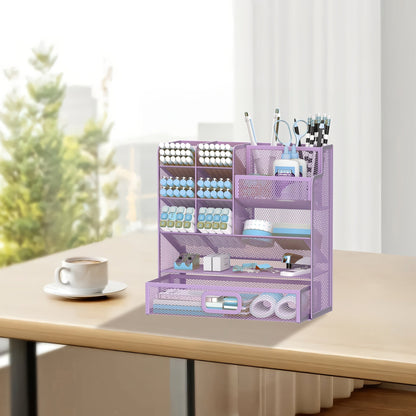 Mesh Desk Organizer with Drawer & Pen Holder – Pencil Cup Storage for Office, School & Art Studio, Breathable Mesh Design, Available in Black, Yellow & Blue