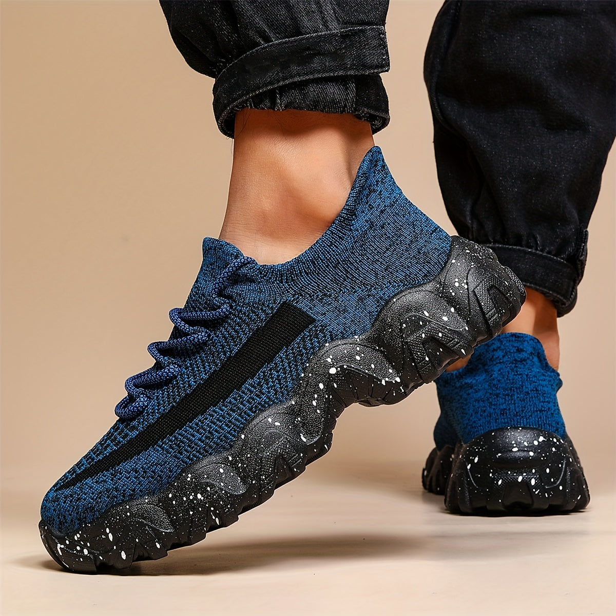 Men's Breathable Casual Sports Shoes – Lightweight Mesh Sneakers for Walking Running Gym Daily Wear, Silvery Grey Royal Blue Khaki Blue, Wide Sizes US 6.5–14, Comfortable Non-Slip Sole