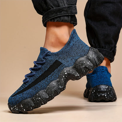 Men's Breathable Casual Sports Shoes – Lightweight Mesh Sneakers for Walking Running Gym Daily Wear, Silvery Grey Royal Blue Khaki Blue, Wide Sizes US 6.5–14, Comfortable Non-Slip Sole