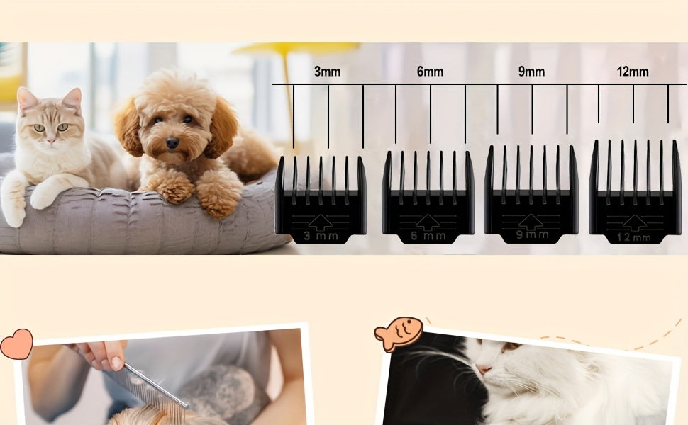 USB Rechargeable Pet Grooming Clippers Kit for Dogs & Cats – Ceramic Blades, Low Noise, Cordless Electric Clipper Set with Brush & Comb