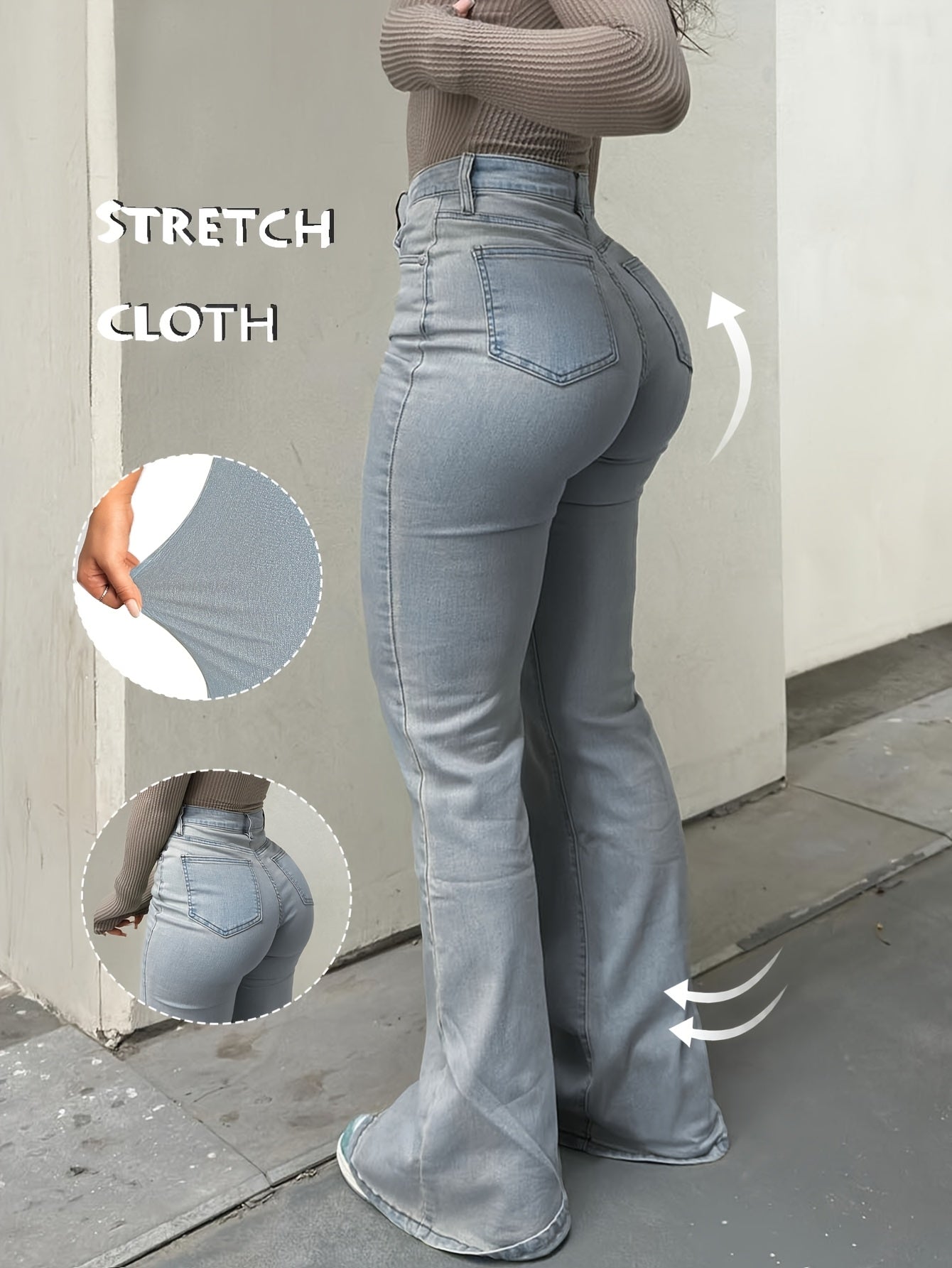 Women's Y2K Vintage High-Waist Straight Leg Denim Jeans – High Elastic Waistband, Solid Color Long Pants, 12 Colors, Sizes XS-XXL, Trendy Streetwear Fashion