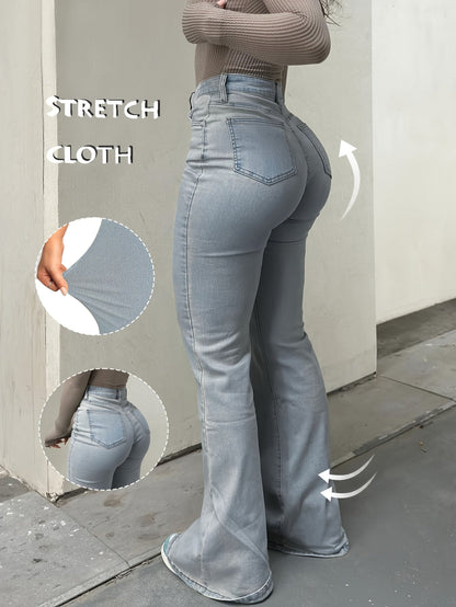 Women's Y2K Vintage High-Waist Straight Leg Denim Jeans – High Elastic Waistband, Solid Color Long Pants, 12 Colors, Sizes XS-XXL, Trendy Streetwear Fashion