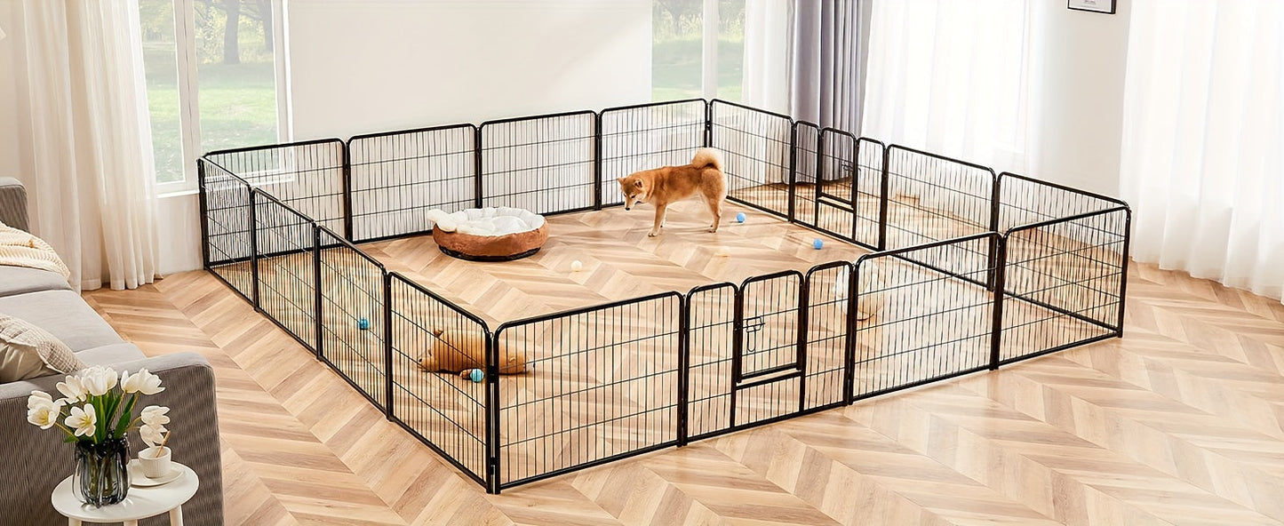 Dog Playpen 8 or 16 Panel DIY Metal Kennel with Door for Large Medium Small Dogs – 24 32 40 Inch Indoor Outdoor Puppy Pen Easy to Assemble & Move