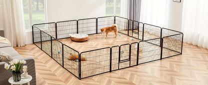 Dog Playpen 8 or 16 Panel DIY Metal Kennel with Door for Large Medium Small Dogs – 24 32 40 Inch Indoor Outdoor Puppy Pen Easy to Assemble & Move