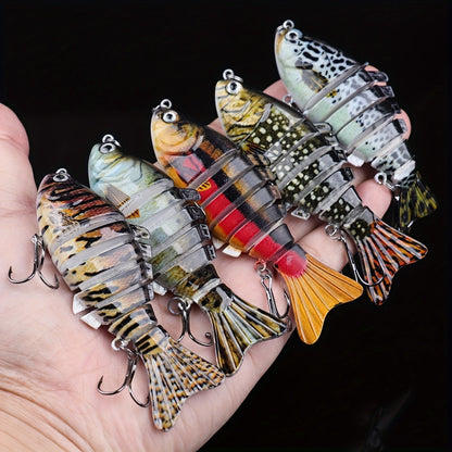 5 Pack Multi-Jointed Fishing Lures with Lifelike Swimming Action – Swimbait for Bass, Trout & Pike, Freshwater & Saltwater Fishing Lure Set, 4 Assorted Models
