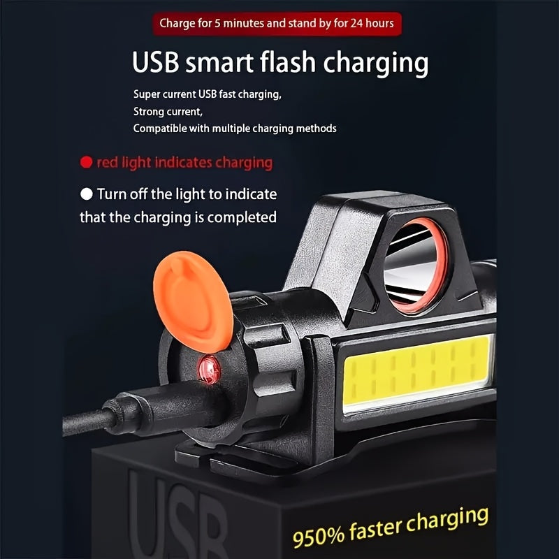 Rechargeable COB LED Headlamp 4-Pack – Super Bright USB Rechargeable Headlight with Magnetic Base, Long Range & COB Modes, Adjustable Hard Hat Clip, 500mAh Battery for Camping, Hiking, Fishing & Work