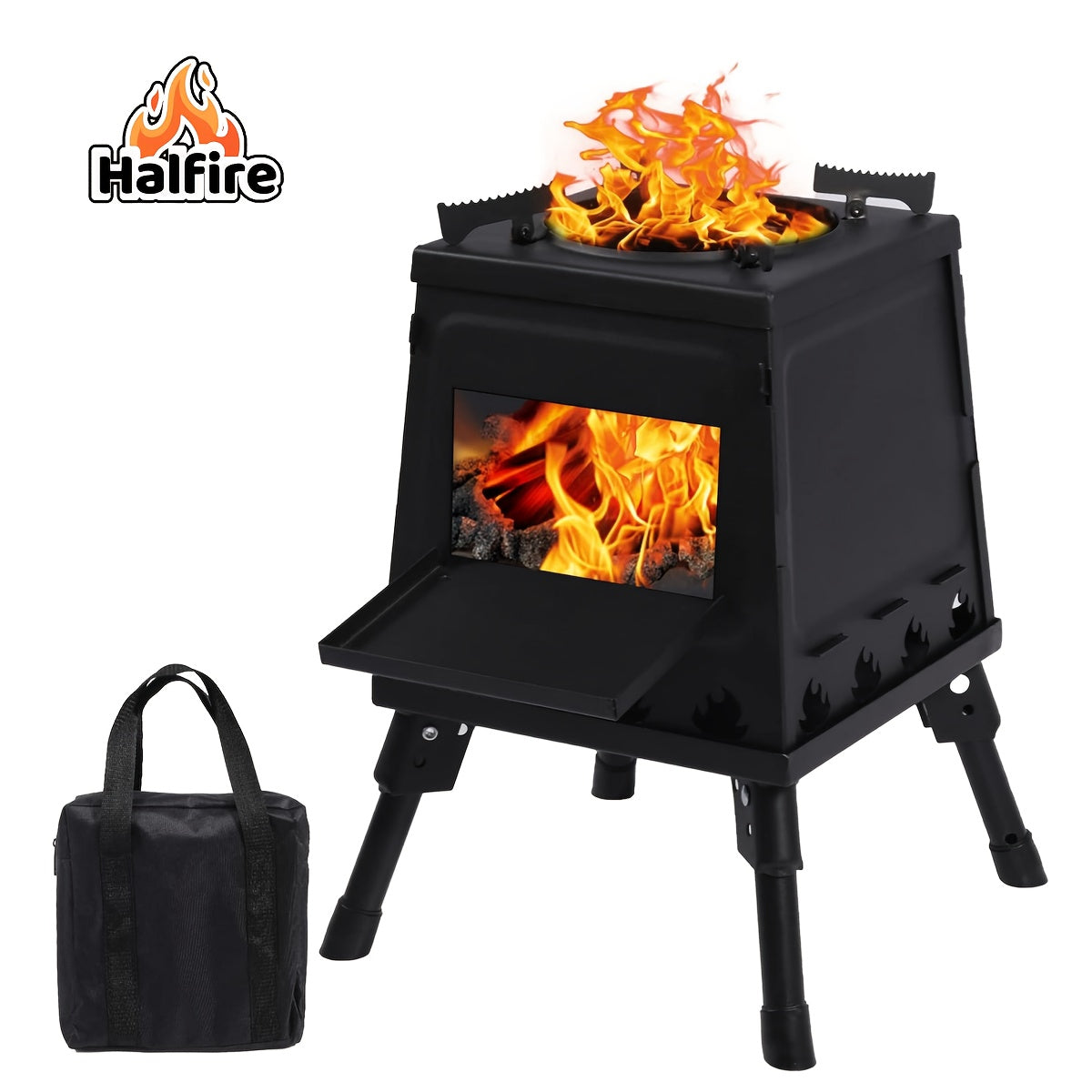 Portable Wood Burning Camp Stove – Heavy-Duty Iron Campfire Stove with Sturdy Legs & Air Vents, Firewood & Charcoal Compatible, No Electricity Needed, Outdoor Cooking for Hiking Backpacking BBQ Picnic Travel