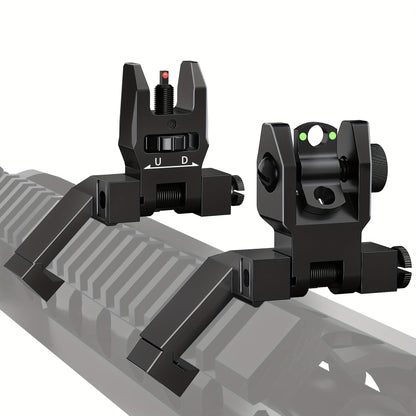 45 Degree Offset Flip Up Iron Sights for AR15 – Fiber Optic Red Green Dots, Tool-Free Adjustable, 20mm Rail Mount, Rapid Transition Backup Canted Sights for Rifle Shooting Outdoors