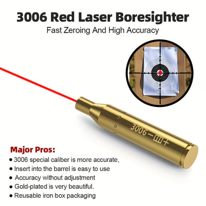 Red Laser Bore Sighter Multi-Caliber Firearm Sight Alignment Tool for 9mm 223rem 308win 45ACP 7.62 40SW 30-06 38SPL 12GA 44Mag 6.5mm, Copper Alloy Barrel Mount, 3 Battery Sets Included – Rifle Pistol Shotgun Accessory