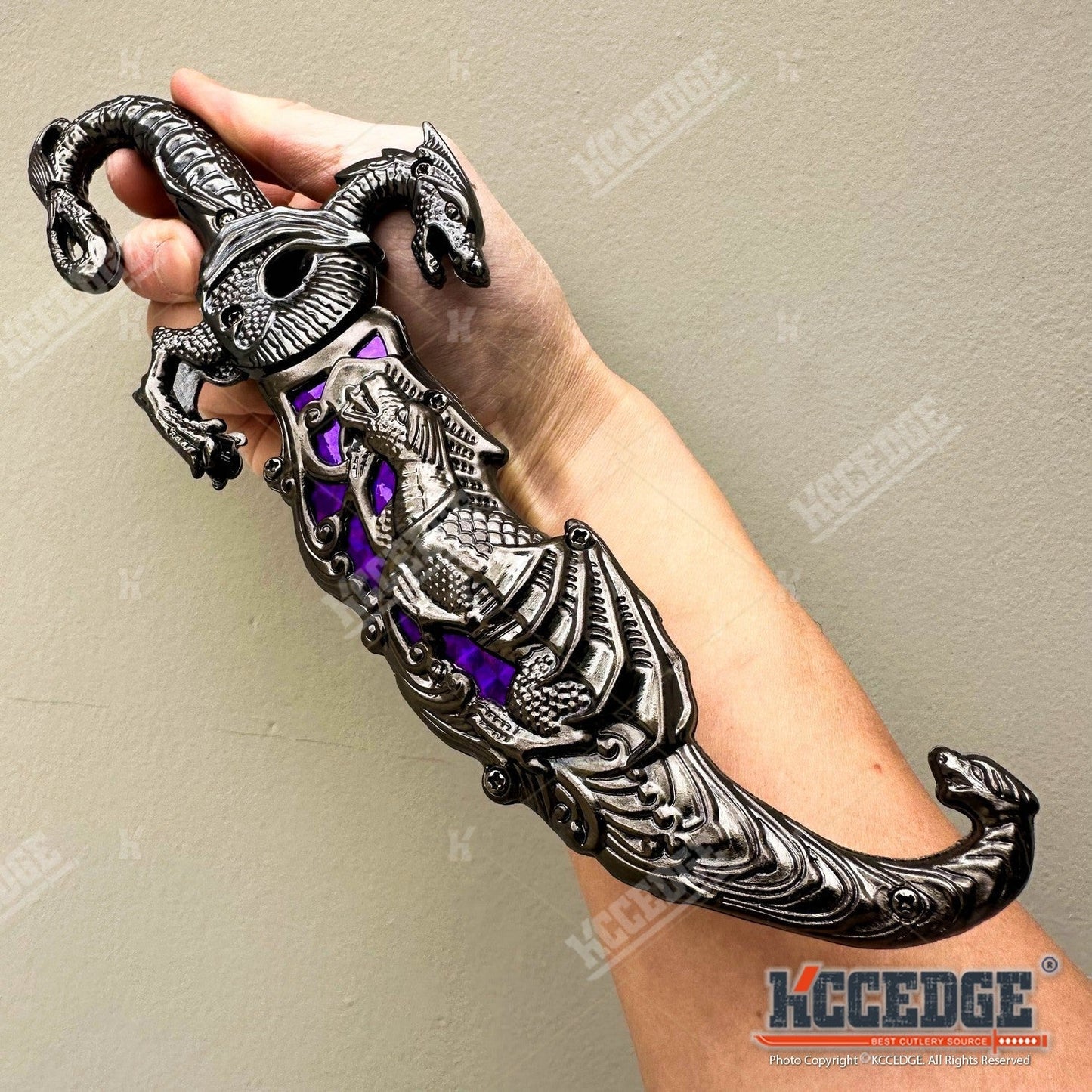 Medieval Dragon Fantasy Fixed Blade Knife with Scabbard 9 Inch – Non-Sharpened 440 Stainless Steel, Cosplay Prop, Historical Replica, Home Decor Collectible, 5 Colors