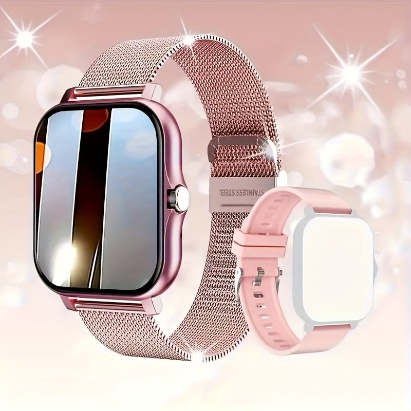 Smartwatch with Wireless Calling Full Touch Screen Fitness Tracker Multiple Sport Modes Music Control Heart Rate Sleep Monitor Compatible iPhone Android Silicone Classic Band Men Women Gift