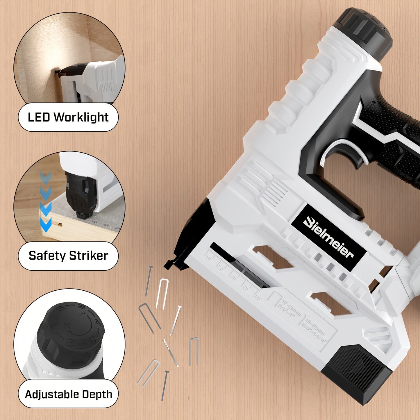 Cordless 2-in-1 Brad Nailer & Stapler Gun 20V – No Compressor Needed, Battery & Charger Included, Safety Guard, 1600/2000 Nails & Staples for Carpentry, Upholstery & DIY
