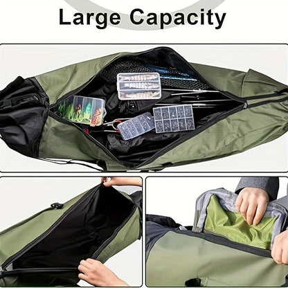 Fishing Rod Bag Large Capacity Folding Durable Fishing Gear Carrier Bag Multifunctional Rod Holder Case with Two Lead Weights Fits Multiple Rods Tackle Organizer for Freshwater Saltwater Fishing