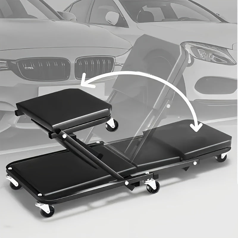36 Inch Folding Mechanic Creeper Z-Crawl Board with 6 Swivel Wheels – Adjustable Load Board Car Crawl Seat with Tool Kit, Deck Repair & Tire Repair Accessories, DIY Auto Mechanic Gift for Men, Husbands & Car Enthusiasts