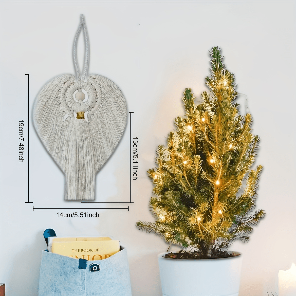 Macrame Angel Ornament Kit 3pcs Golden Accents Boho Wall Hanging Christmas Holiday Home Decor Handcrafted Gift for Mom Girls Winter Display