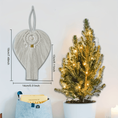 Macrame Angel Ornament Kit 3pcs Golden Accents Boho Wall Hanging Christmas Holiday Home Decor Handcrafted Gift for Mom Girls Winter Display