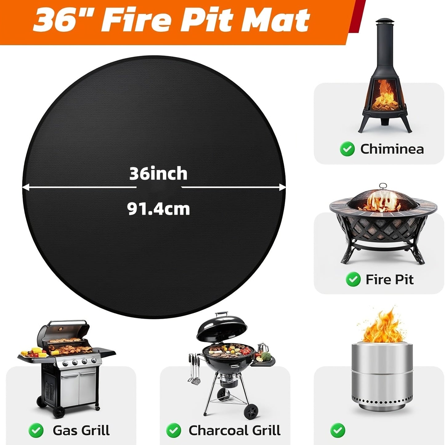 BBQ Grill Mat & Fire Pit Pad – Double-Sided Fireproof Heat-Resistant Deck Protector, Waterproof & Oil-Proof, Easy to Clean, 7 Sizes for Outdoor Grills, Fireplaces, Fire Pits & Smokers