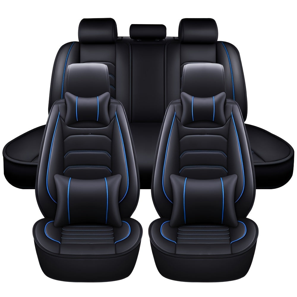 Faux Leather Car Seat Covers 5-Seat Full Set – Waterproof 360° All-Weather Protection, Soft Foam Padding, Non-Slip Grip, Universal Fit for Cars Trucks Sedans SUVs, 6 Colors Available