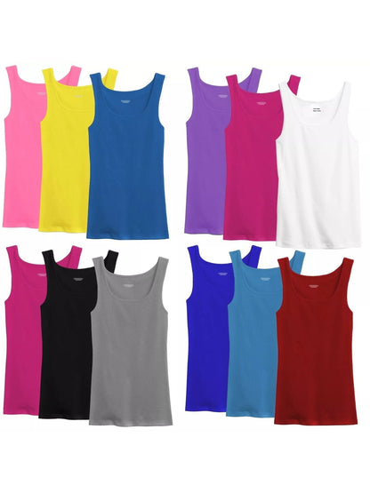 Women's 100% Cotton Ribbed Tank Top Tagless Sleeveless Round Neck Multipack 3 6 9 12 Pcs Random Colors S-XXL Everyday Wear