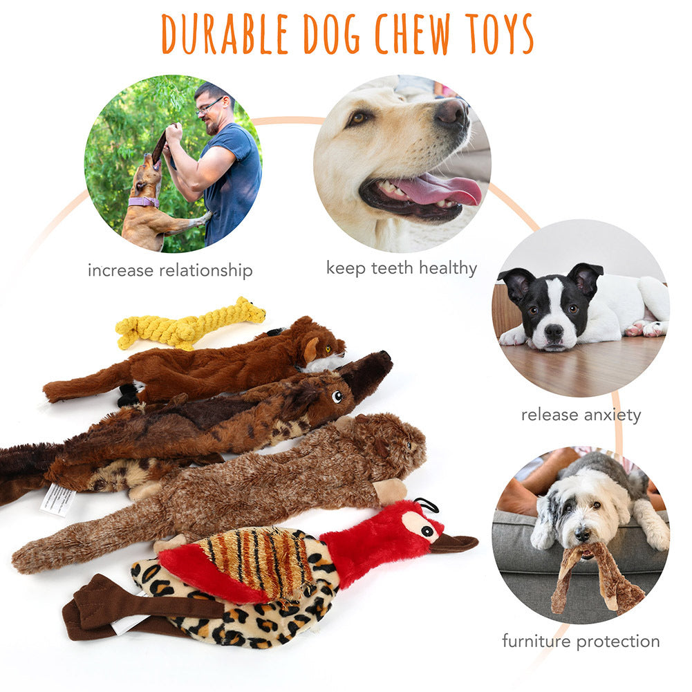 Dog Squeaky Toys No Stuffing 5 Pack – Durable Plush Chew Toy Bundle for Small Medium Large Breeds, Dual Squeaker Puppy Teething Toys, Interactive Fetch Toys for Dogs, Best Birthday Gift for Pets