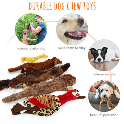 Dog Squeaky Toys No Stuffing 5 Pack – Durable Plush Chew Toy Bundle for Small Medium Large Breeds, Dual Squeaker Puppy Teething Toys, Interactive Fetch Toys for Dogs, Best Birthday Gift for Pets