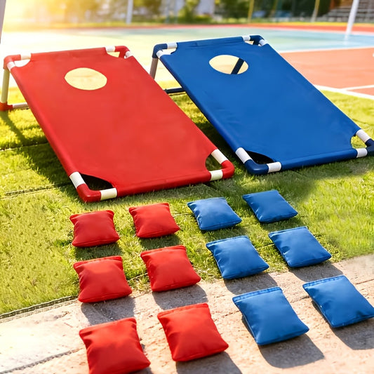Cornhole Game Set with 6 Bean Bags Dual-Color Board and Carry Bag for Backyard Outdoor Party Beach Camping Indoor Entertainment – Gift Box Included Red Blue