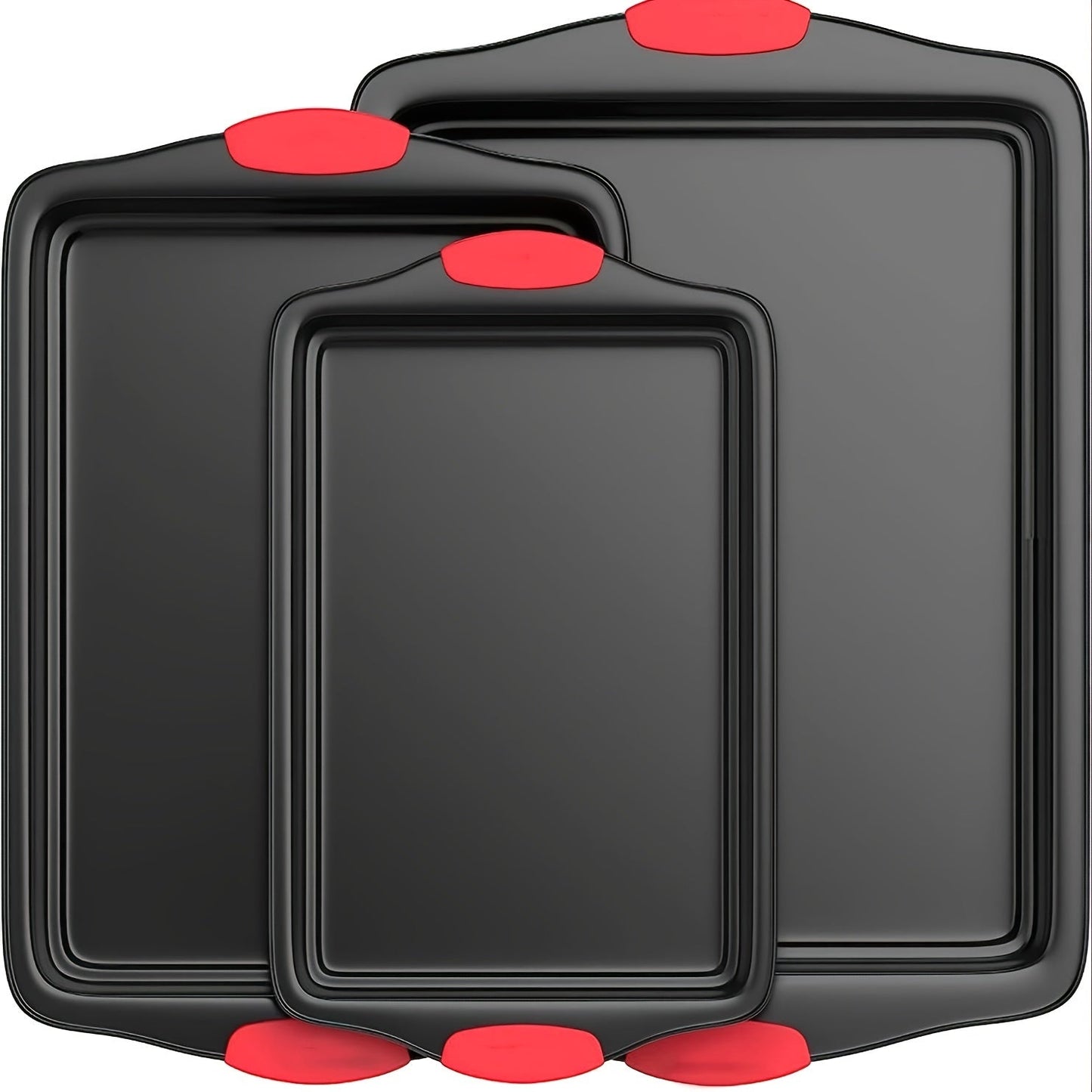 Carbon Steel Nonstick Baking Pan Set 3/9 Pcs – Commercial Grade Oven Safe Bakeware with Red Silicone Handles, Non-stick Inside & Outside, Restaurant Quality Kitchen Cookware for Home Baking