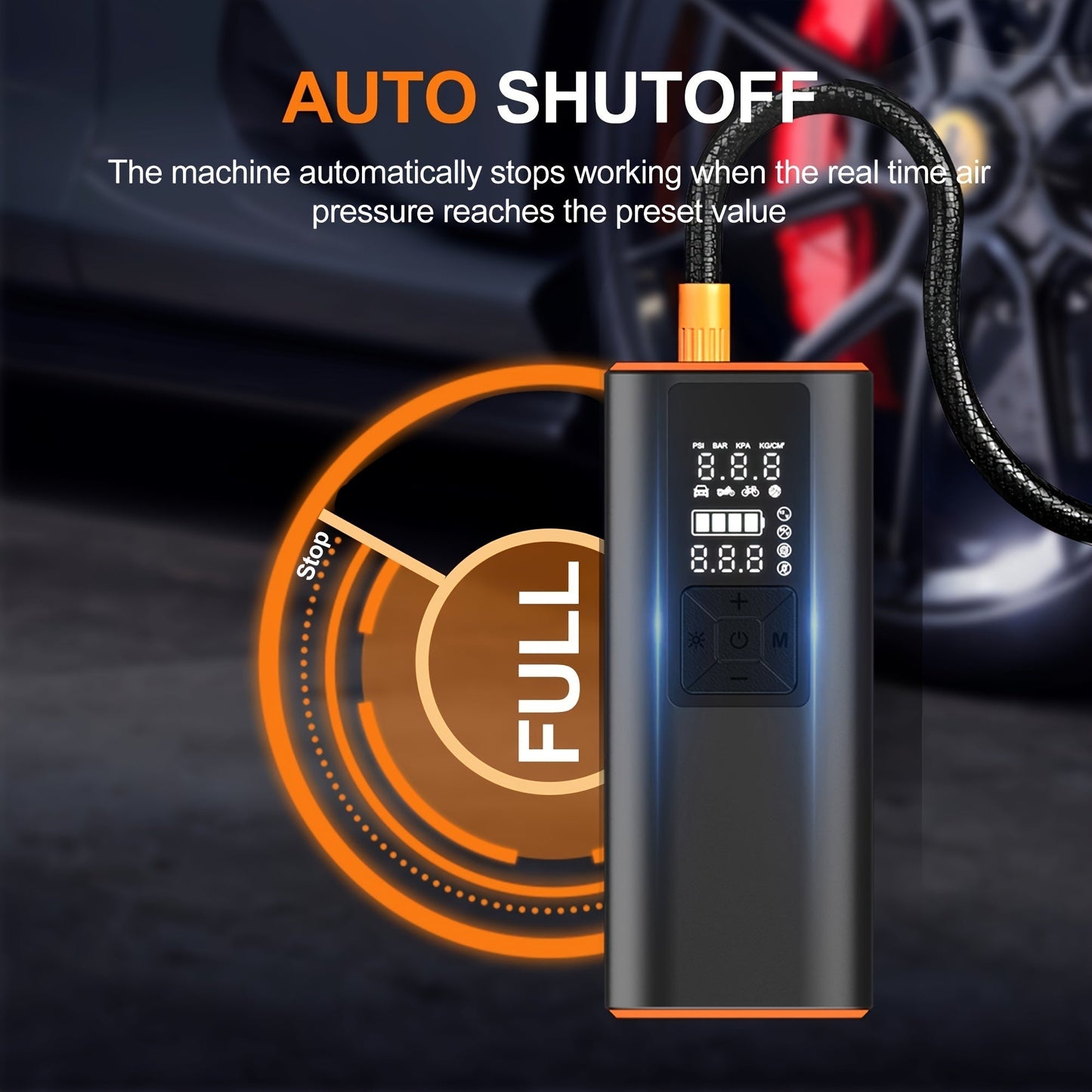 Portable Tire Inflator 150 PSI Wireless Air Compressor – Digital Pressure Gauge, Auto Shut-Off, LED Light, Dual Power 6000mAh Battery + 12V Cord, 4 Preset Modes for Car Motorcycle Bike Ball