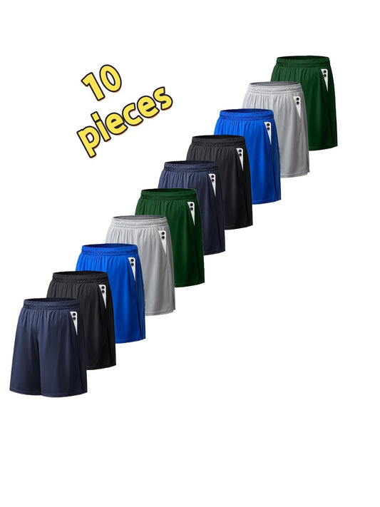 Men's Quick-Dry Athletic Shorts with Pockets & Adjustable Waistband – Lightweight Loose-Fit Training Running Gym Shorts for Men & Teens, 100% Polyester, Solid Colors, Machine Washable, 10-Pack Wholesale