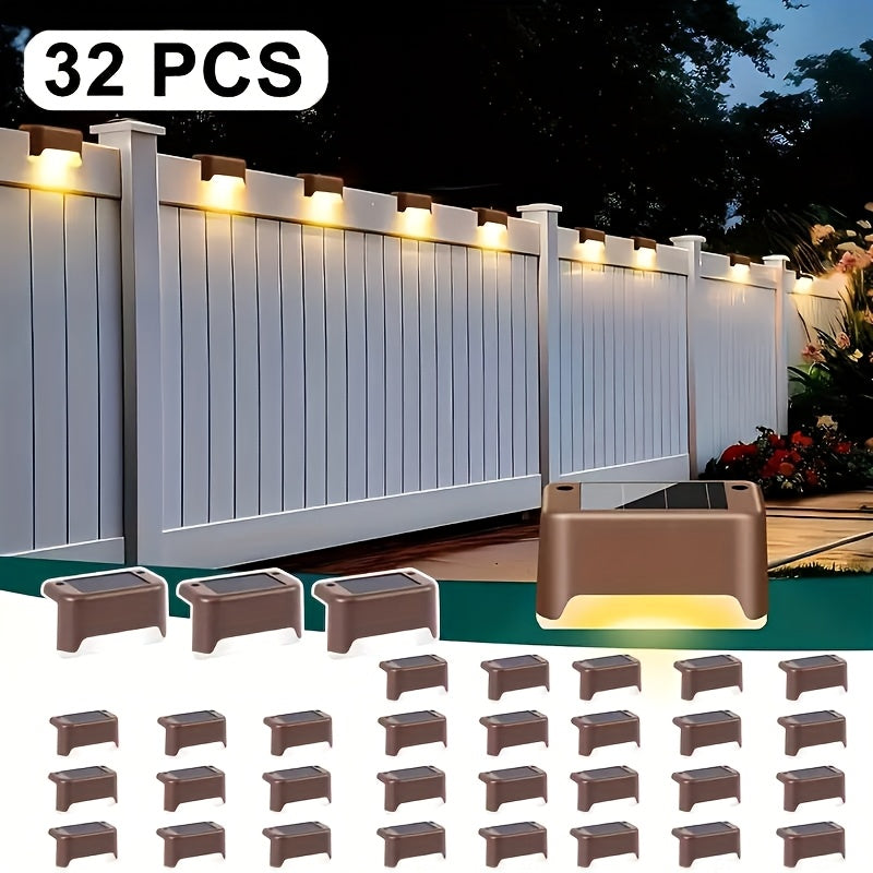 Solar LED Deck Lights Outdoor Stair Step Lights Auto On/Off 12-Hour Warm White Lighting for Fence, Pathway, Patio, Balcony & Yard – Weatherproof ABS, Pack of 8, 16 or 32 – No Wiring Required