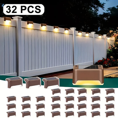 Solar LED Deck Lights Outdoor Stair Step Lights Auto On/Off 12-Hour Warm White Lighting for Fence, Pathway, Patio, Balcony & Yard – Weatherproof ABS, Pack of 8, 16 or 32 – No Wiring Required