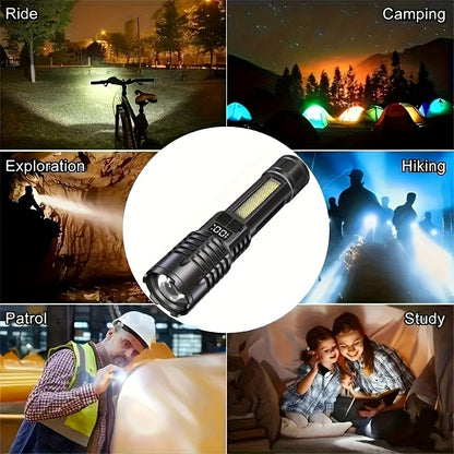 Rechargeable Tactical Flashlight 2 Pack USB COB LED – Ultra Bright 5 Modes Zoomable 200-500M Beam LCD Display for Camping Fishing Hunting Cycling Emergency