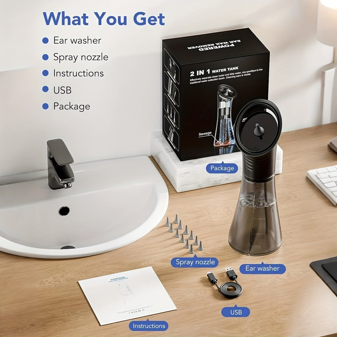 Electric Ear Wax Removal Kit 3-Speed Hydraulic Ear Cleaner with Wastewater Recovery System Safe Gentle Ear Irrigation Flushing for Adults Home Use E80 Black