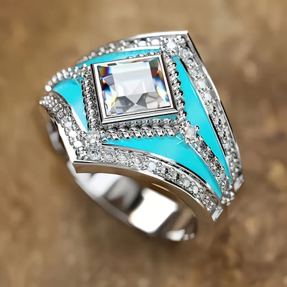 9pcs Bohemian Turquoise Stackable Ring Set for Women – Luxury Boho Multi-Element Gold Tone Synthetic Turquoise Rings, Fashion Jewelry for Daily Wear, Wedding, Engagement, Gift for Girlfriend & Lover, Sizes 6-11