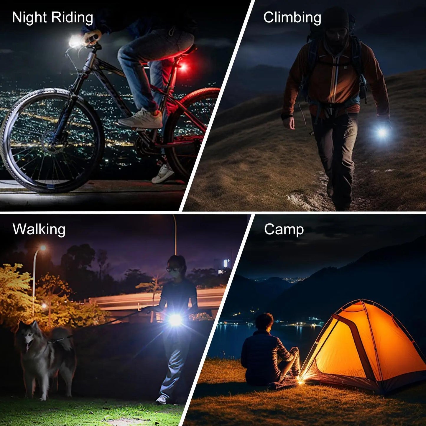 LED Bike Light Set USB-C Rechargeable 1500 Lumen – Front & Rear Bicycle Lights, 6+4 Modes, Waterproof, Power Display, Fast Charging, Safe Night Cycling Light for Road Mountain Bike