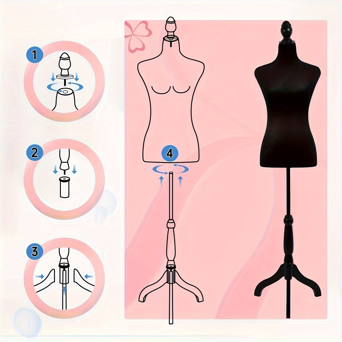 Dress Form Mannequin Torso with Tripod Stand, Adjustable Height 50-63 Inch, Portable Female Body Form for Sewing, Clothing Display, Fashion Design & Photography – 4 Colors Available