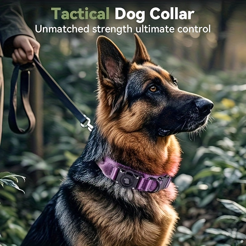 Tactical Dog Collar with AirTag Holder & Handle – Heavy Duty PC Nylon, Adjustable M/L/XL for Medium Large Dogs, Military Style Training Collar with Control Handle