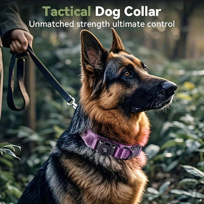Tactical Dog Collar with AirTag Holder & Handle – Heavy Duty PC Nylon, Adjustable M/L/XL for Medium Large Dogs, Military Style Training Collar with Control Handle
