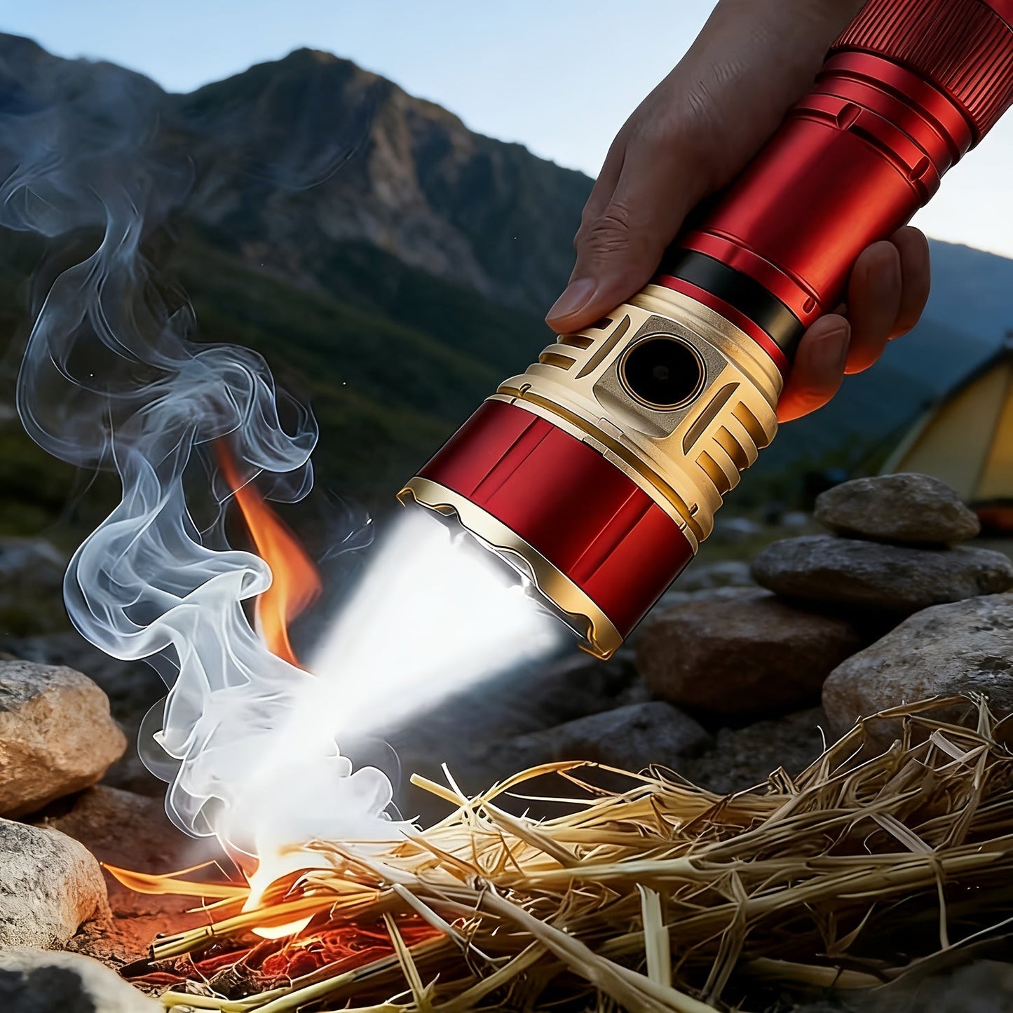 Tactical Flashlight with Fresnel Fire Starter – 4500 Lumen Aluminum Alloy, 1000m Beam, Rechargeable 21700 3000mAh Battery, Portable Compact High Brightness for Camping, Survival & Emergency