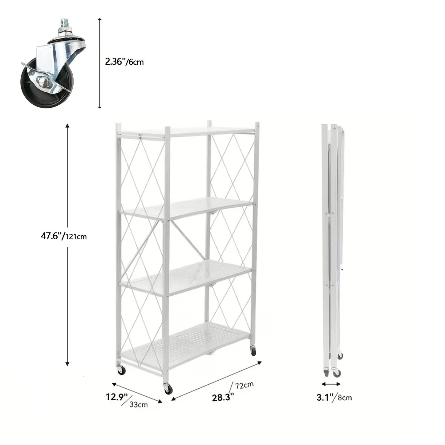 Heavy Duty Folding Storage Rack with Wheels – 3/4/5-Tier Portable Floor-Standing Shelf, No Assembly Required, for Home, Office, Bedroom & Dorm, 4 Colors Available