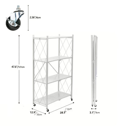 Heavy Duty Folding Storage Rack with Wheels – 3/4/5-Tier Portable Floor-Standing Shelf, No Assembly Required, for Home, Office, Bedroom & Dorm, 4 Colors Available