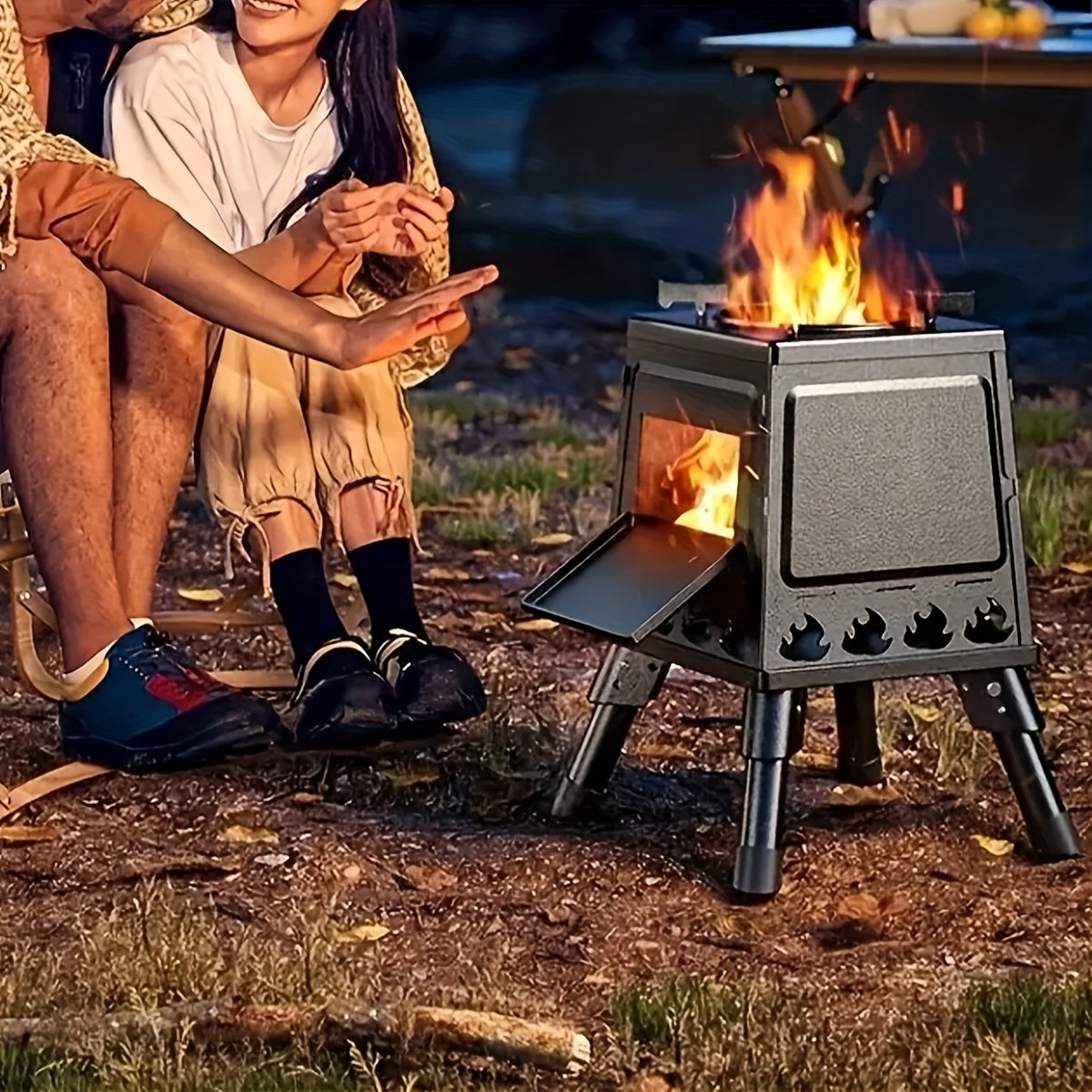 Portable Wood Burning Camp Stove with BBQ Scissors - Lightweight Outdoor Hiking Cookstove & Picnic Grill Set for Travel Camping