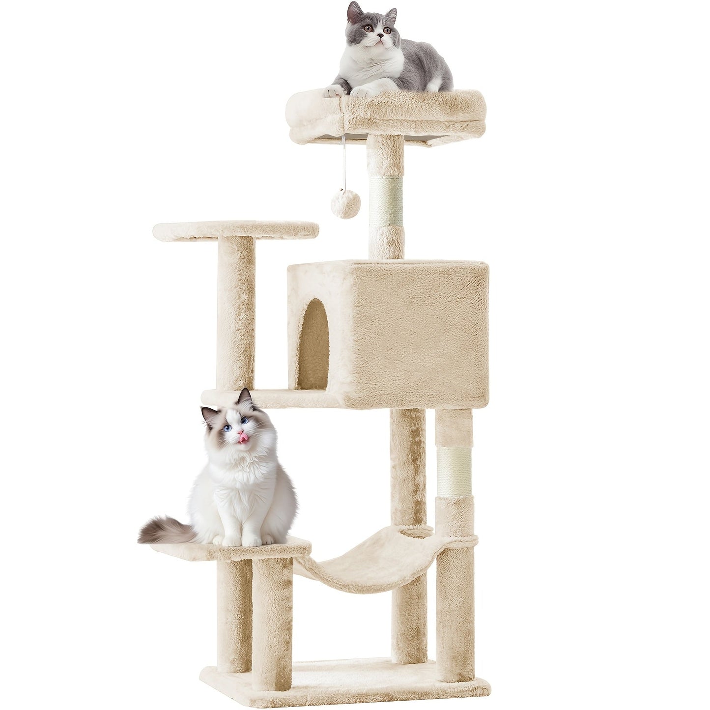 44-Inch Cat Tree Tower with Condo & Hammock – Natural Sisal Scratching Posts, Multi-Level Perches & Pet House for Indoor Cats, Available in Beige, Gray, Pink & Black/Red