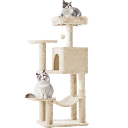 44-Inch Cat Tree Tower with Condo & Hammock – Natural Sisal Scratching Posts, Multi-Level Perches & Pet House for Indoor Cats, Available in Beige, Gray, Pink & Black/Red