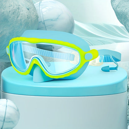 Oversized Anti-Fog Swim Goggles High Definition Clarity Soft Silicone Comfort Cushions Adjustable Strap Stylish Swim Gear for Outdoor Swimming Pool Beach Pond Pink Blue