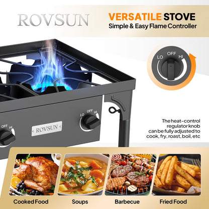High Pressure Propane Burner Stove 100,000-225,000 BTU - Heavy Duty Cast Iron Outdoor Camp Cooker with Detachable Legs, CSA Listed Regulator, 1 or 3 Burner for Camping, Tailgating & Brewing