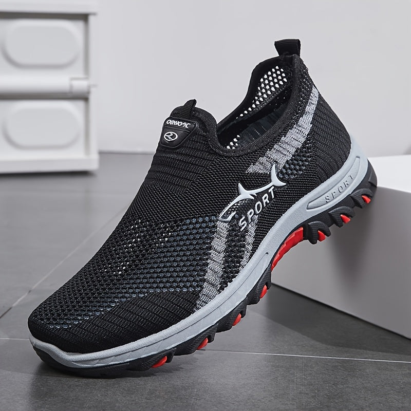 Men's Breathable Mesh Slip-On Sneakers – Lightweight Low-Top Casual Athletic Shoes with Rubber Sole, Round Toe, Monochrome Fabric Upper, Easy Wear Loafer-Style Footwear for Walking, Gym & Everyday Comfort, Spring & Summer