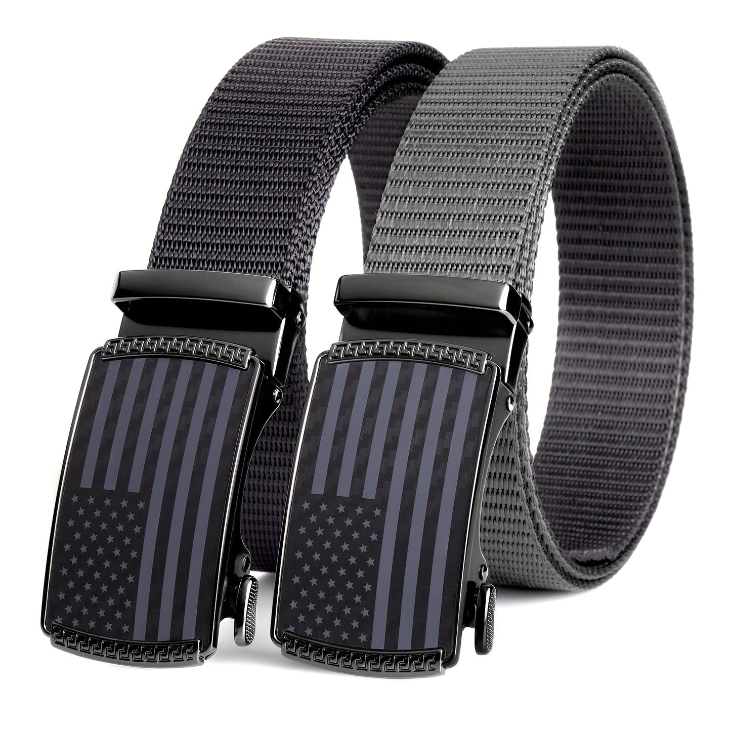 Men's Automatic Nylon Golf Belt with Zinc Alloy Auto Buckle – Adjustable Fit for 30"-46" Waist, Casual Business Dress Belt in Black Coffee & Black Gray for Golf, Work & Daily Wear
