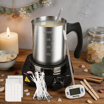 Soy Wax Candle Making Kit for Beginners – Complete DIY Set with Electric Heating Furnace, 2LB Soy Wax, 50 Wicks, Stainless Steel Pouring Pot, Digital Thermometer, Wick Holders & Spoon, Perfect Craft Gift